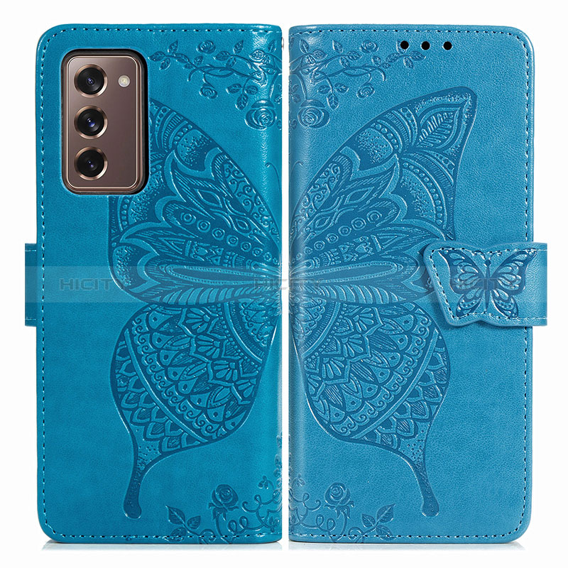 Custodia Portafoglio In Pelle Farfalla Cover con Supporto per Samsung Galaxy Z Fold2 5G Blu