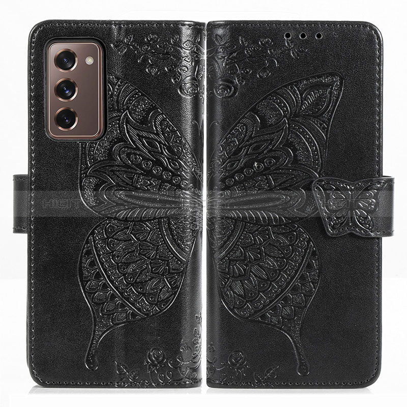 Custodia Portafoglio In Pelle Farfalla Cover con Supporto per Samsung Galaxy Z Fold2 5G Nero