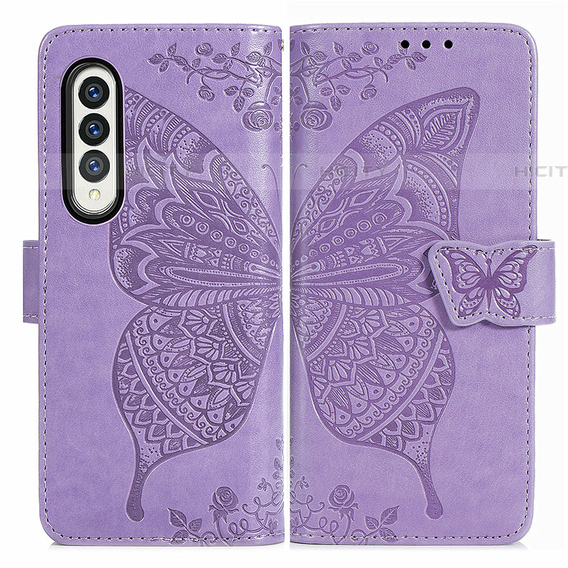 Custodia Portafoglio In Pelle Farfalla Cover con Supporto per Samsung Galaxy Z Fold4 5G Lavanda