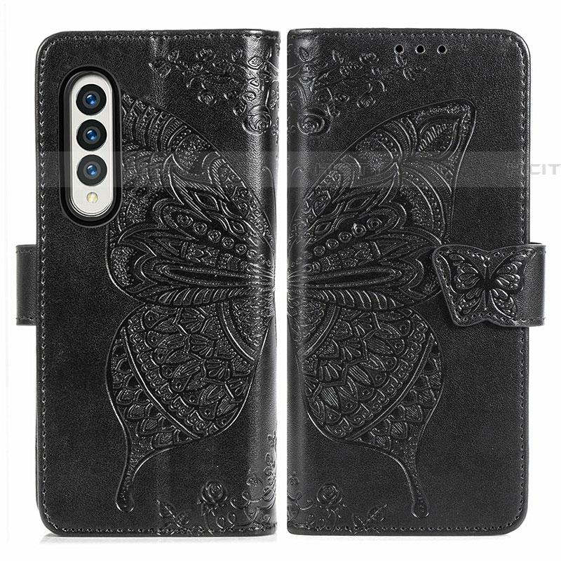 Custodia Portafoglio In Pelle Farfalla Cover con Supporto per Samsung Galaxy Z Fold4 5G Nero