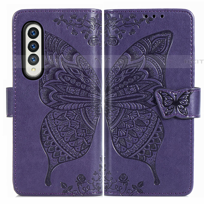 Custodia Portafoglio In Pelle Farfalla Cover con Supporto per Samsung Galaxy Z Fold4 5G Viola