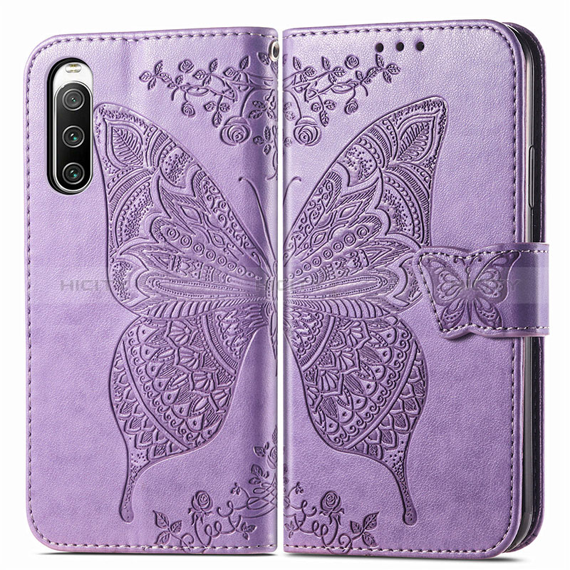 Custodia Portafoglio In Pelle Farfalla Cover con Supporto per Sony Xperia 10 IV Lavanda