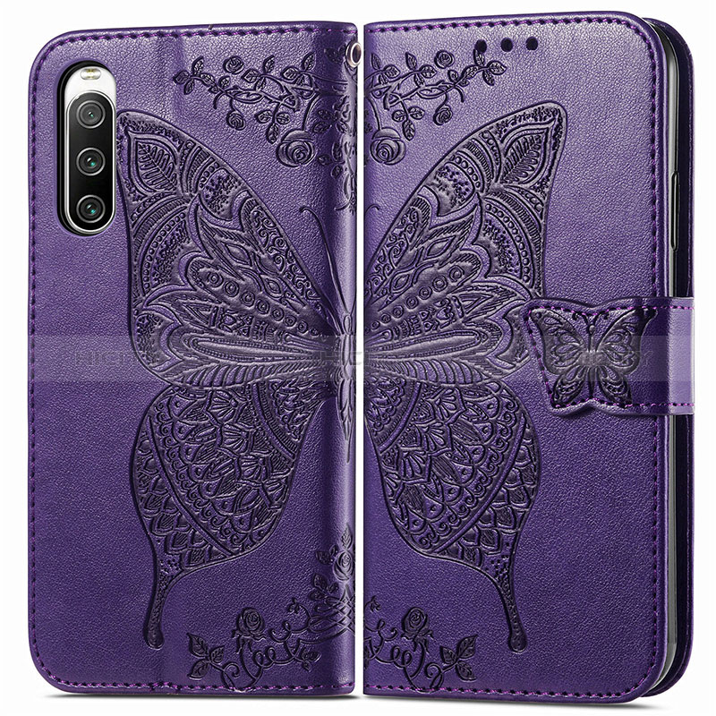 Custodia Portafoglio In Pelle Farfalla Cover con Supporto per Sony Xperia 10 IV Viola