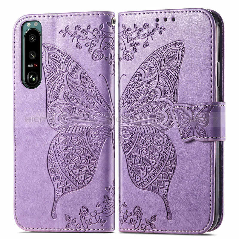 Custodia Portafoglio In Pelle Farfalla Cover con Supporto per Sony Xperia 5 IV Lavanda