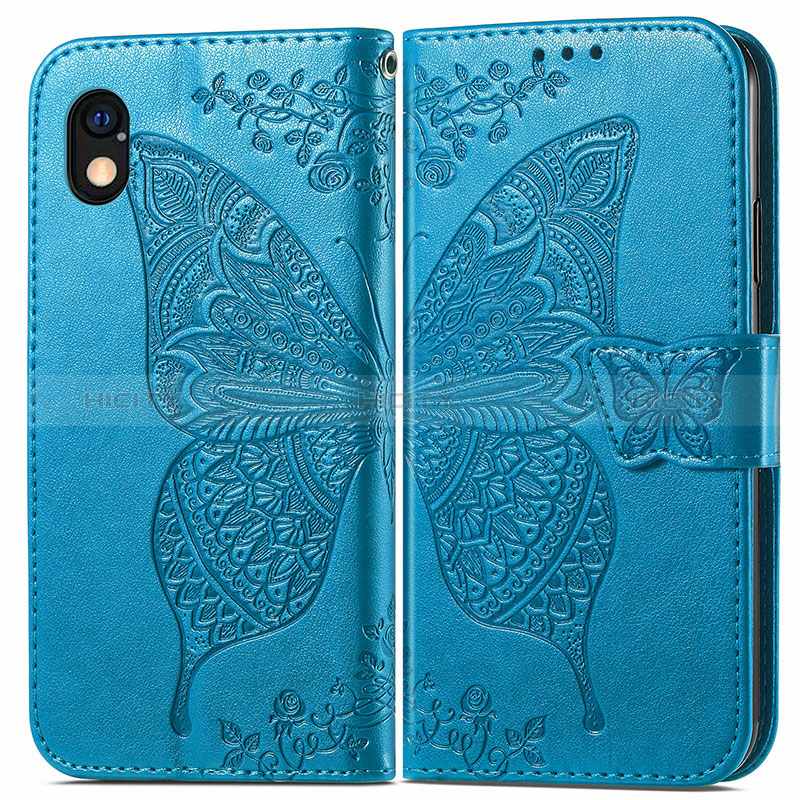 Custodia Portafoglio In Pelle Farfalla Cover con Supporto per Sony Xperia Ace III Blu