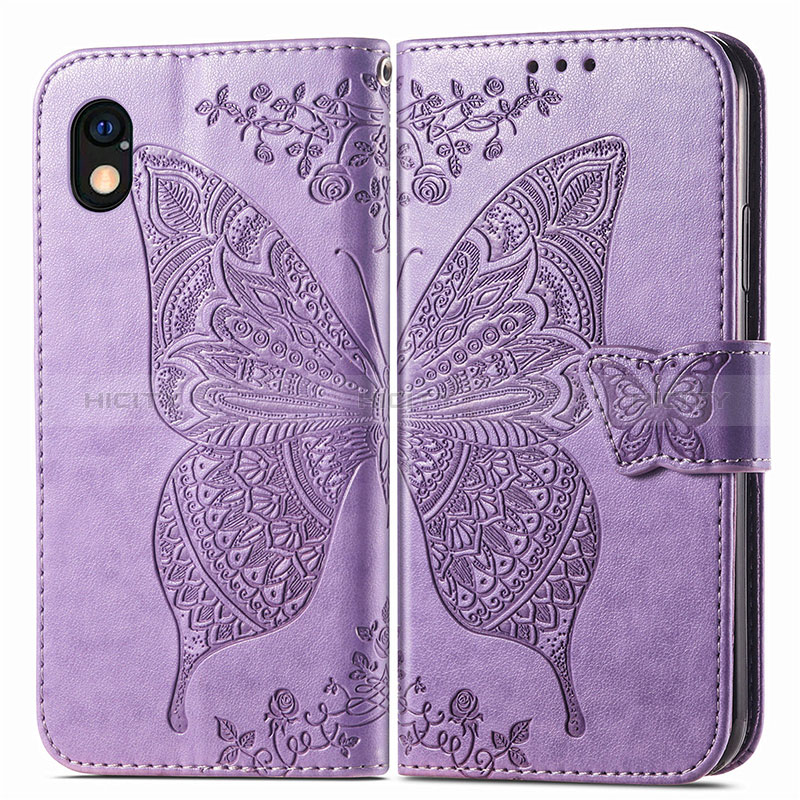 Custodia Portafoglio In Pelle Farfalla Cover con Supporto per Sony Xperia Ace III SO-53C Lavanda