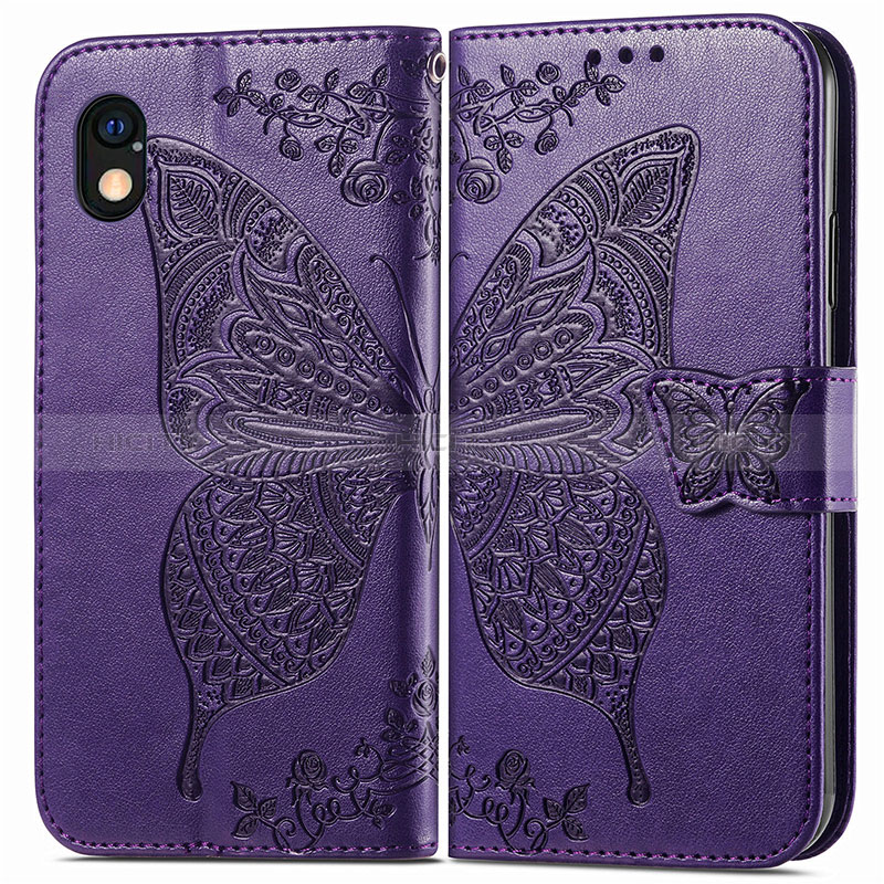 Custodia Portafoglio In Pelle Farfalla Cover con Supporto per Sony Xperia Ace III SO-53C Viola