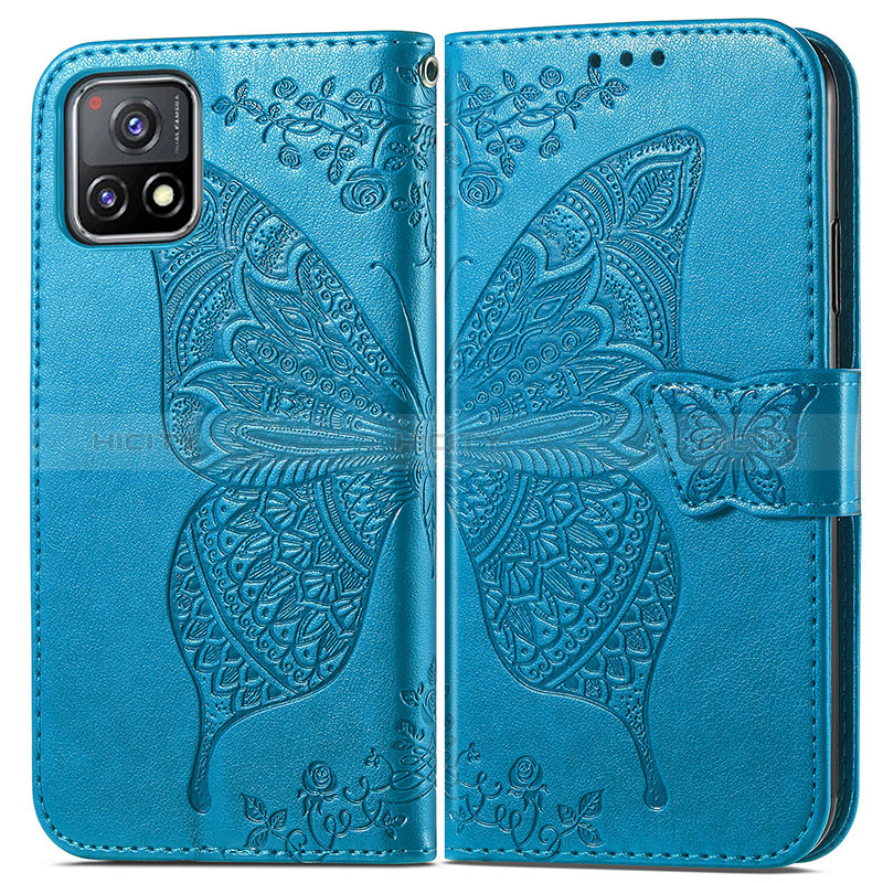 Custodia Portafoglio In Pelle Farfalla Cover con Supporto per Vivo Y31s 5G Blu