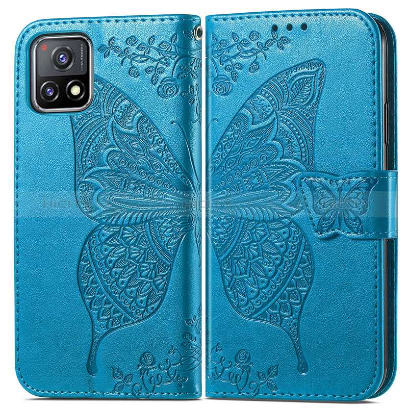 Custodia Portafoglio In Pelle Farfalla Cover con Supporto per Vivo Y72 India Blu