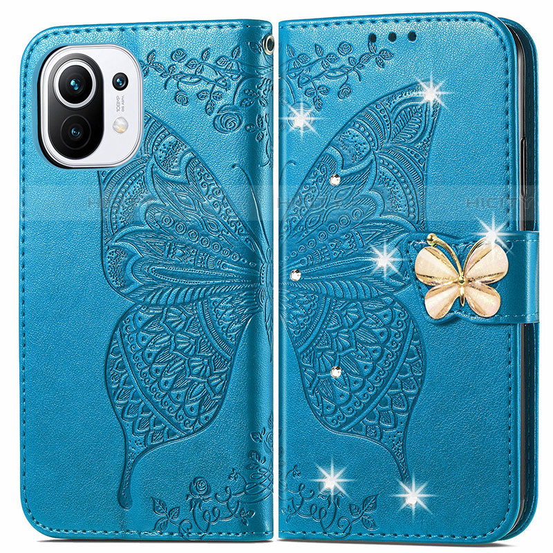 Custodia Portafoglio In Pelle Farfalla Cover con Supporto per Xiaomi Mi 11 Lite 5G NE Blu