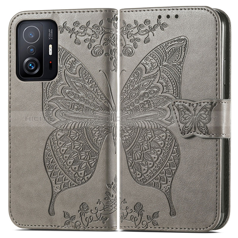 Custodia Portafoglio In Pelle Farfalla Cover con Supporto per Xiaomi Mi 11T 5G Grigio