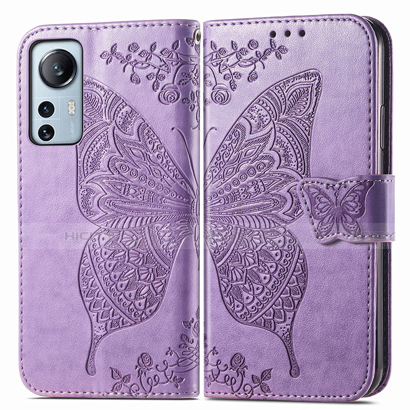 Custodia Portafoglio In Pelle Farfalla Cover con Supporto per Xiaomi Mi 12 5G Lavanda