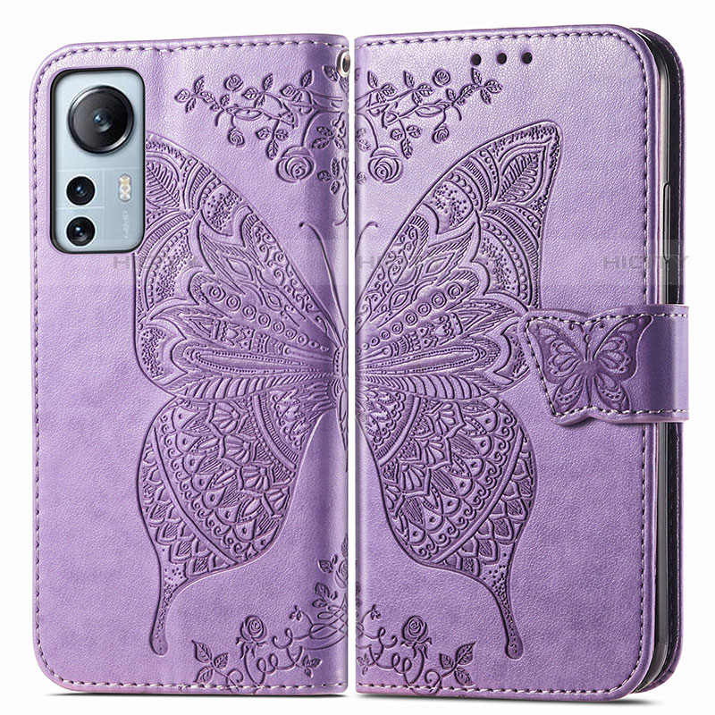 Custodia Portafoglio In Pelle Farfalla Cover con Supporto per Xiaomi Mi 12 Pro 5G Lavanda