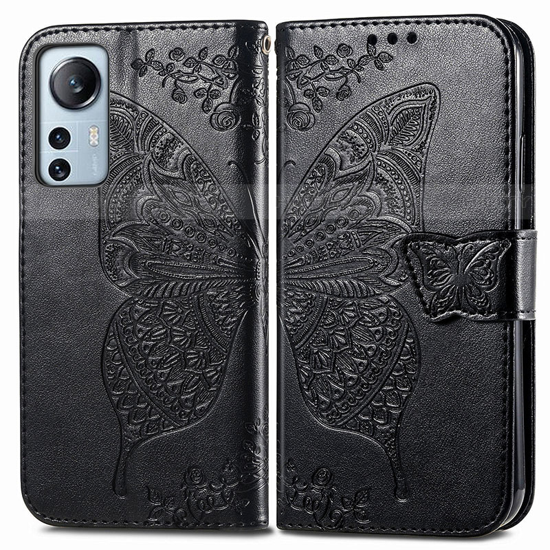 Custodia Portafoglio In Pelle Farfalla Cover con Supporto per Xiaomi Mi 12S 5G Nero