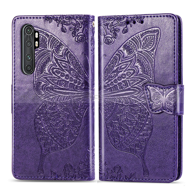 Custodia Portafoglio In Pelle Farfalla Cover con Supporto per Xiaomi Mi Note 10 Lite Viola