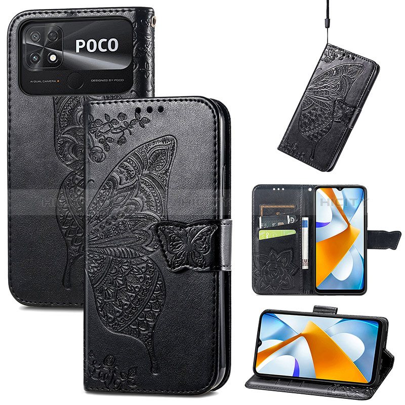 Custodia Portafoglio In Pelle Farfalla Cover con Supporto per Xiaomi Poco C40