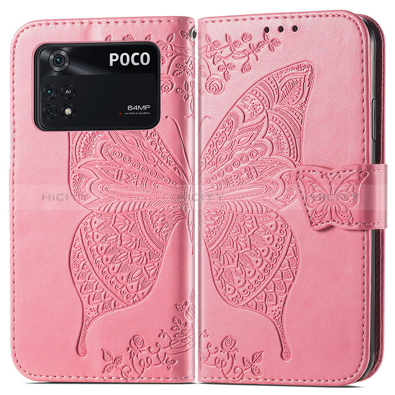 Custodia Portafoglio In Pelle Farfalla Cover con Supporto per Xiaomi Poco M4 Pro 4G