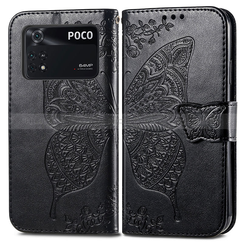 Custodia Portafoglio In Pelle Farfalla Cover con Supporto per Xiaomi Poco M4 Pro 4G