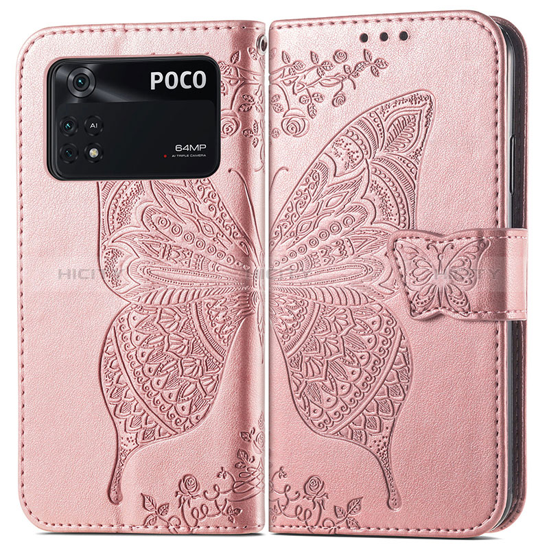 Custodia Portafoglio In Pelle Farfalla Cover con Supporto per Xiaomi Poco M4 Pro 4G