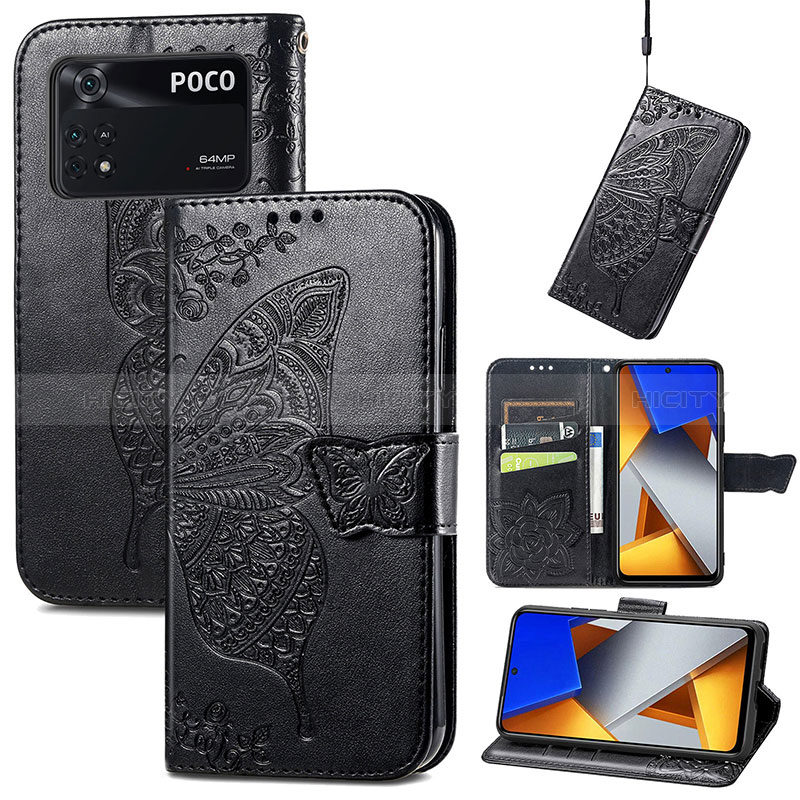 Custodia Portafoglio In Pelle Farfalla Cover con Supporto per Xiaomi Poco M4 Pro 4G