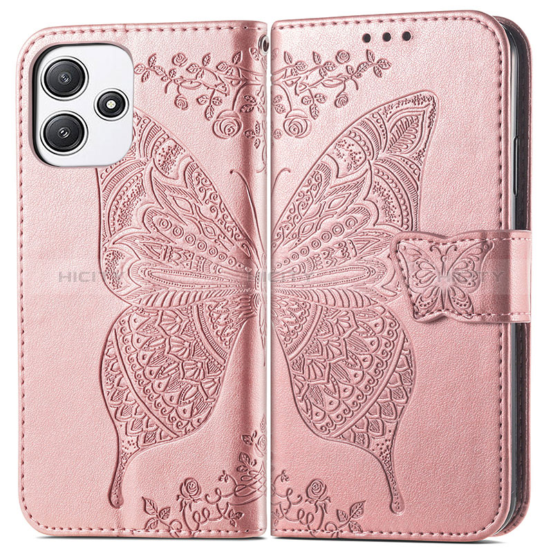 Custodia Portafoglio In Pelle Farfalla Cover con Supporto per Xiaomi Poco M6 Pro 5G Oro Rosa