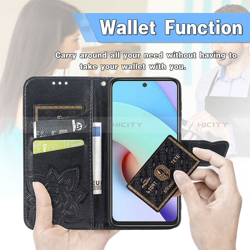 Custodia Portafoglio In Pelle Farfalla Cover con Supporto per Xiaomi Redmi 10 4G