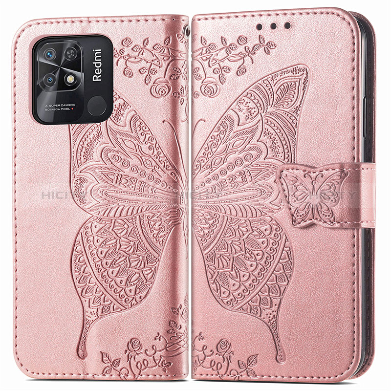 Custodia Portafoglio In Pelle Farfalla Cover con Supporto per Xiaomi Redmi 10 India