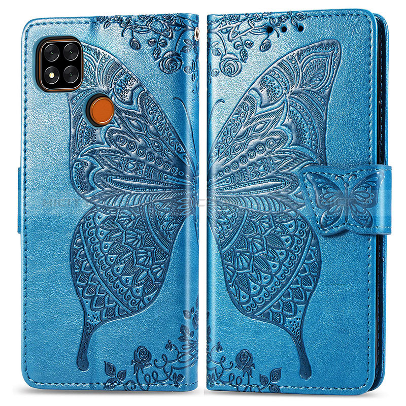 Custodia Portafoglio In Pelle Farfalla Cover con Supporto per Xiaomi Redmi 10A 4G Blu