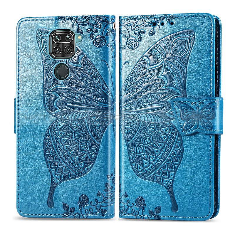 Custodia Portafoglio In Pelle Farfalla Cover con Supporto per Xiaomi Redmi 10X 4G Blu