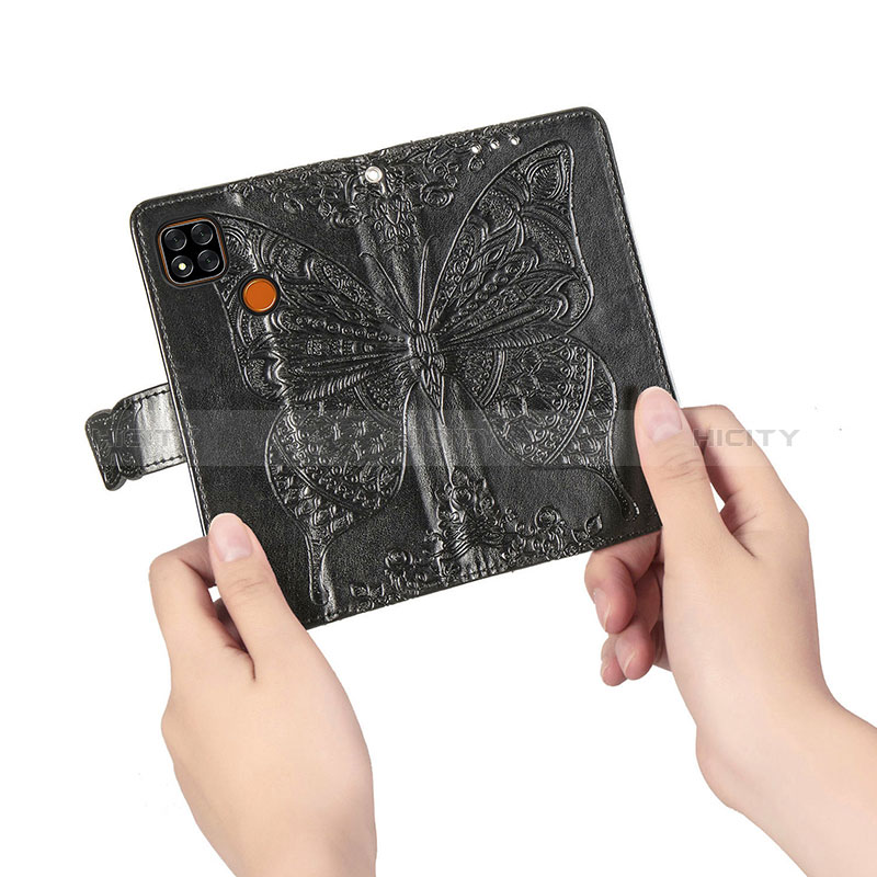 Custodia Portafoglio In Pelle Farfalla Cover con Supporto per Xiaomi Redmi 9 India