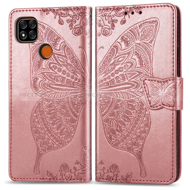 Custodia Portafoglio In Pelle Farfalla Cover con Supporto per Xiaomi Redmi 9 India Rosa