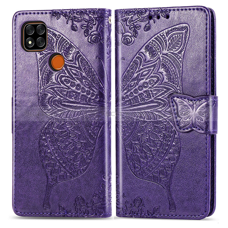 Custodia Portafoglio In Pelle Farfalla Cover con Supporto per Xiaomi Redmi 9 India Viola