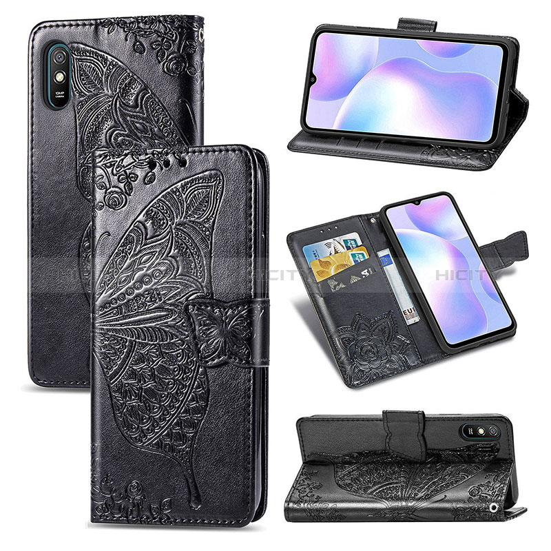 Custodia Portafoglio In Pelle Farfalla Cover con Supporto per Xiaomi Redmi 9A