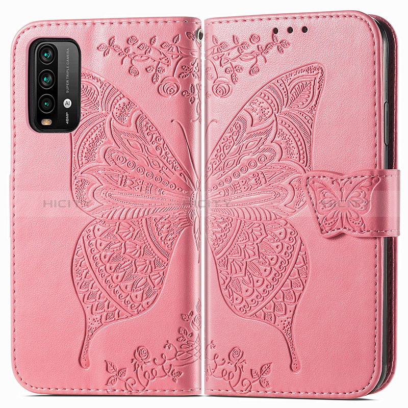 Custodia Portafoglio In Pelle Farfalla Cover con Supporto per Xiaomi Redmi 9T 4G Rosa Caldo