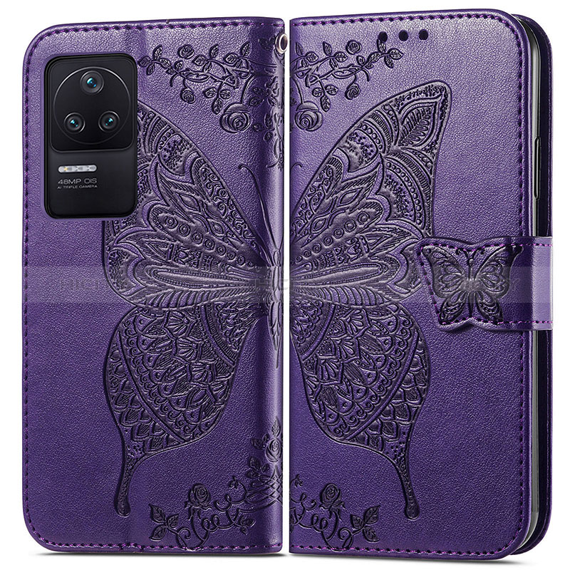 Custodia Portafoglio In Pelle Farfalla Cover con Supporto per Xiaomi Redmi K40S 5G Viola