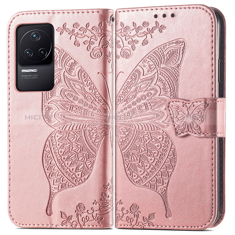 Custodia Portafoglio In Pelle Farfalla Cover con Supporto per Xiaomi Redmi K50 5G Rosa