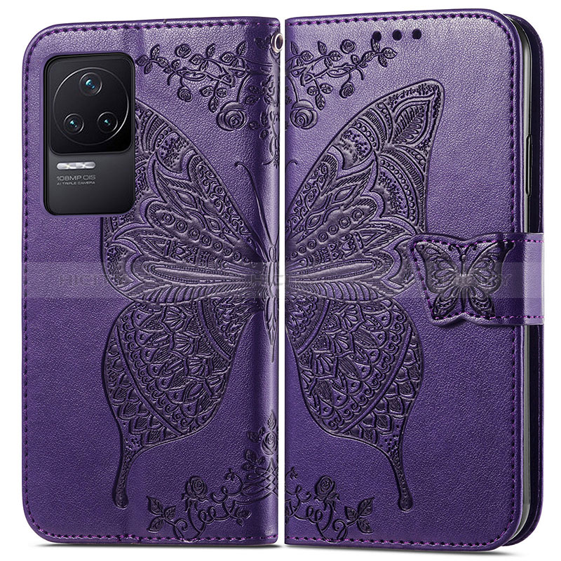 Custodia Portafoglio In Pelle Farfalla Cover con Supporto per Xiaomi Redmi K50 Pro 5G Viola