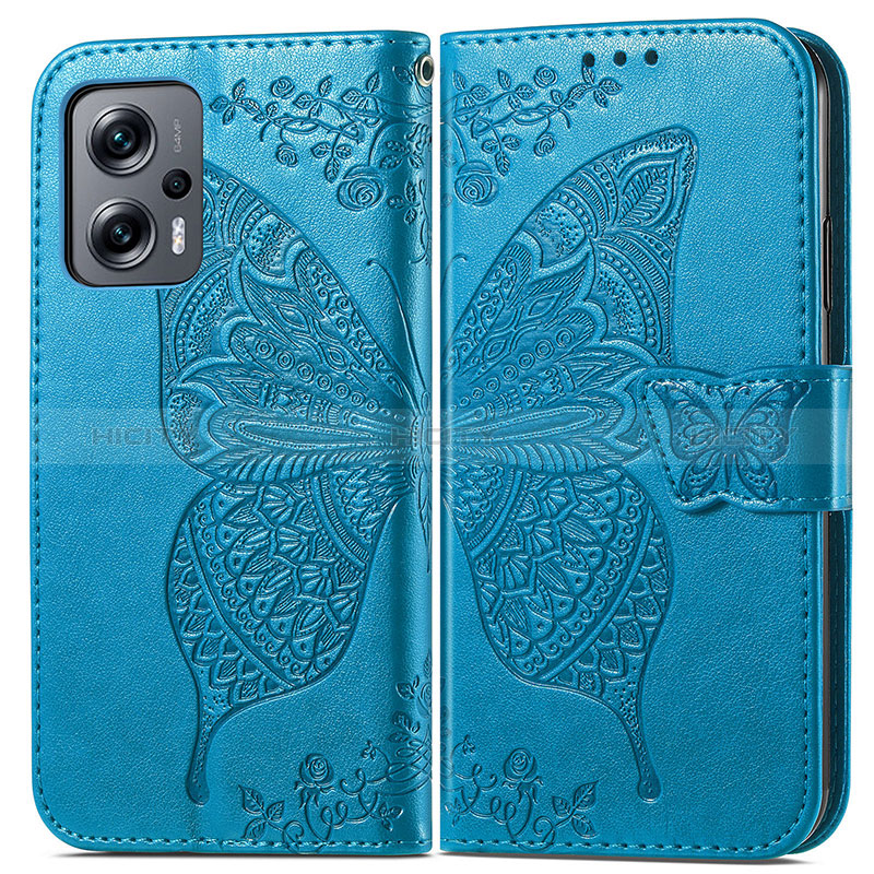 Custodia Portafoglio In Pelle Farfalla Cover con Supporto per Xiaomi Redmi K50i 5G Blu