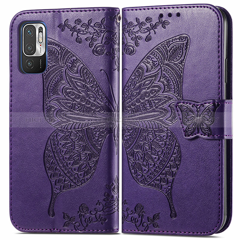 Custodia Portafoglio In Pelle Farfalla Cover con Supporto per Xiaomi Redmi Note 10 5G Viola