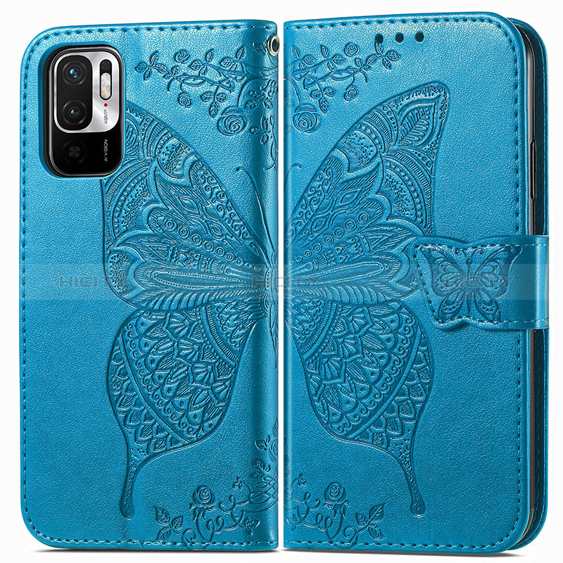 Custodia Portafoglio In Pelle Farfalla Cover con Supporto per Xiaomi Redmi Note 10 JE 5G Blu