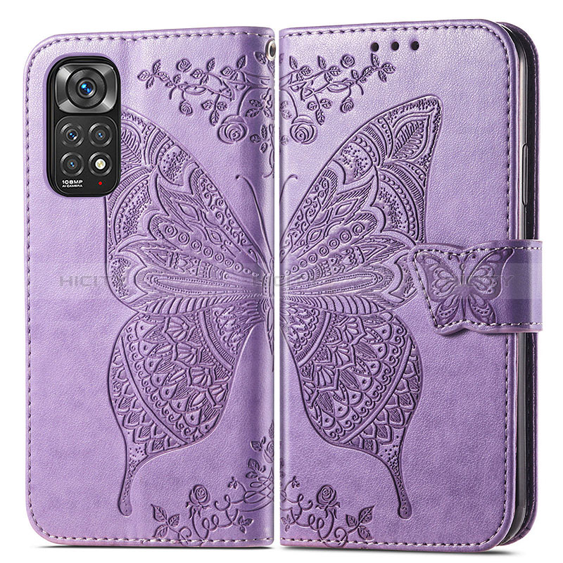 Custodia Portafoglio In Pelle Farfalla Cover con Supporto per Xiaomi Redmi Note 11 Pro 5G Lavanda