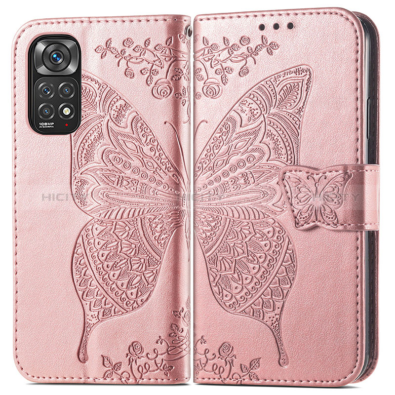 Custodia Portafoglio In Pelle Farfalla Cover con Supporto per Xiaomi Redmi Note 11S 4G Rosa