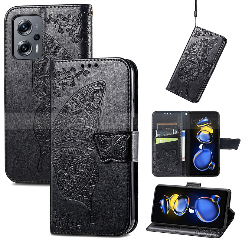 Custodia Portafoglio In Pelle Farfalla Cover con Supporto per Xiaomi Redmi Note 11T Pro 5G