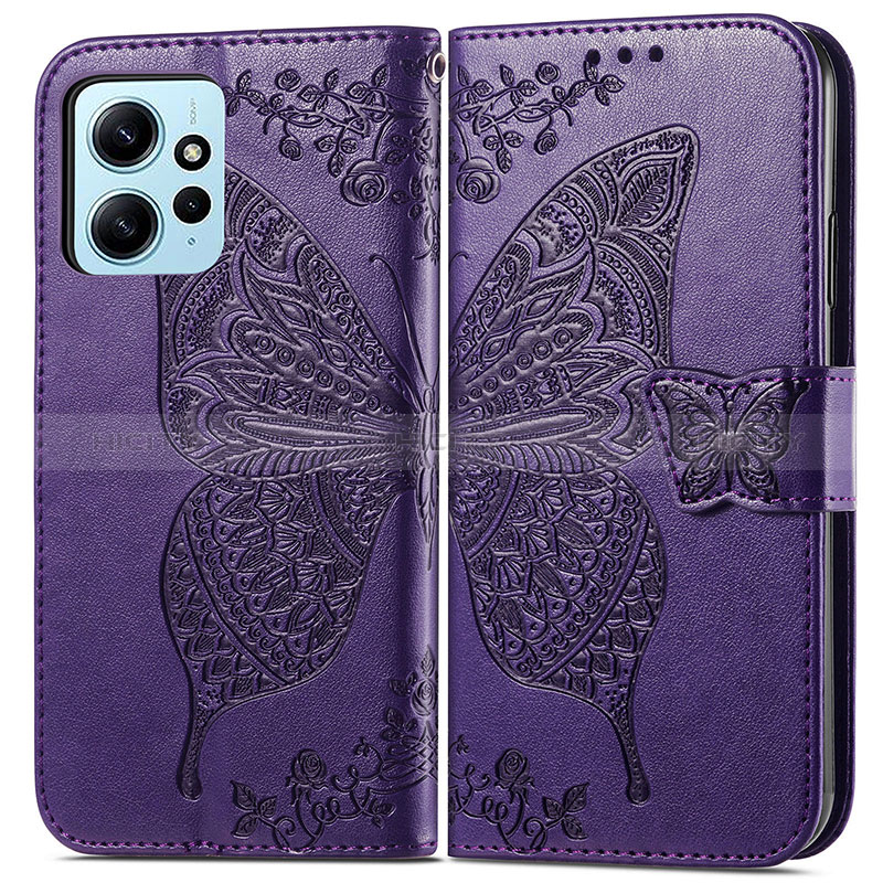 Custodia Portafoglio In Pelle Farfalla Cover con Supporto per Xiaomi Redmi Note 12 4G Viola