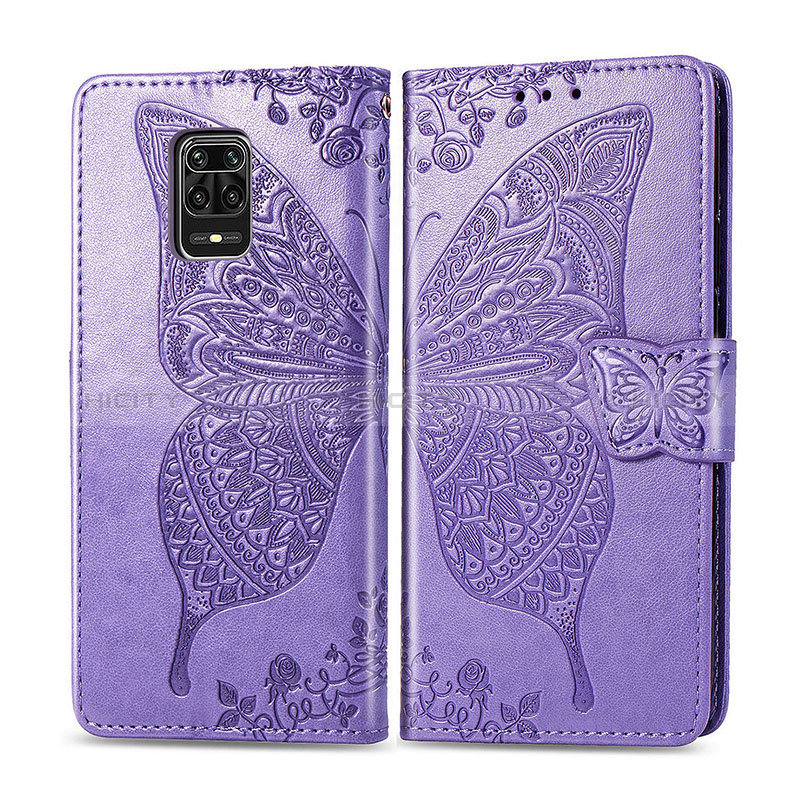 Custodia Portafoglio In Pelle Farfalla Cover con Supporto per Xiaomi Redmi Note 9 Pro Max Lavanda