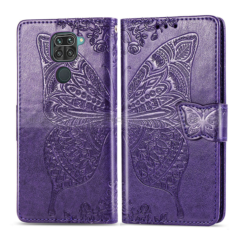 Custodia Portafoglio In Pelle Farfalla Cover con Supporto per Xiaomi Redmi Note 9 Viola