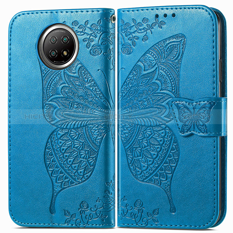 Custodia Portafoglio In Pelle Farfalla Cover con Supporto per Xiaomi Redmi Note 9T 5G Blu