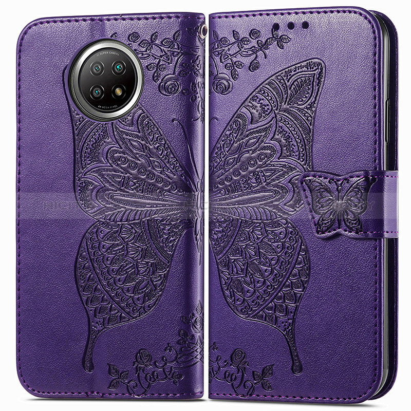 Custodia Portafoglio In Pelle Farfalla Cover con Supporto per Xiaomi Redmi Note 9T 5G Viola