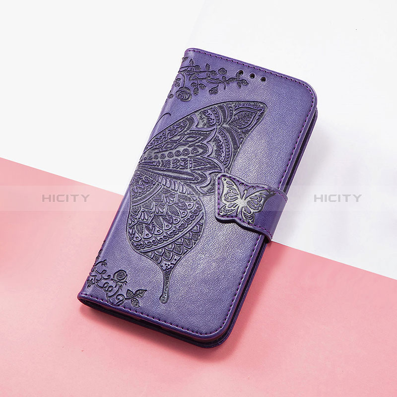 Custodia Portafoglio In Pelle Farfalla Cover con Supporto S01D per Google Pixel 5 XL 5G Viola