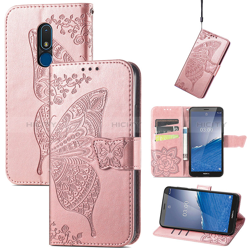 Custodia Portafoglio In Pelle Farfalla Cover con Supporto S01D per Nokia C3